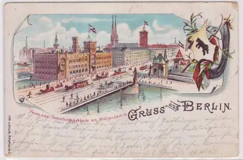 64491 Ak Lithographie Gruß aus Berlin Verwaltungsgebäude 1898