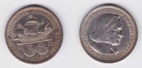 1/2 Dollar Silber Münze USA Kolumbus Ausstellung Chicago 1892 vz (156541)