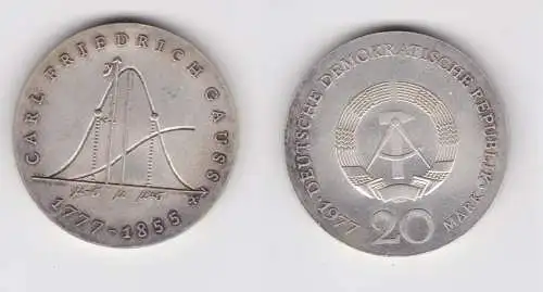 DDR Gedenk Münze 20 Mark Carl Friedrich Gauss 1977 Silber fast Stgl. (151577)