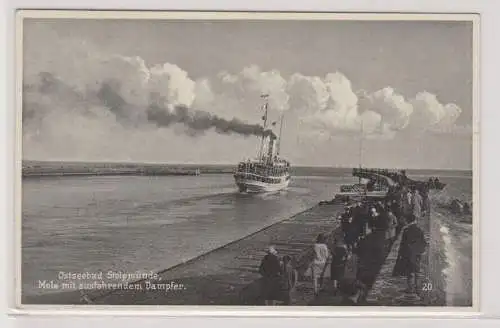 11844 Ak Ostseebad Stolpmünde (Ustka) Mole mit ausfahrendem Dampfer 1937