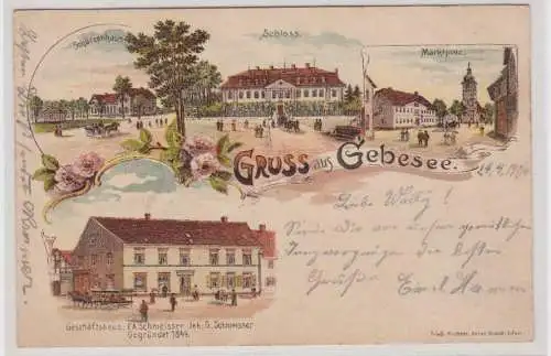 99242 Ak Lithographie Gruß aus Gebesee Schützenhaus, Geschäftshaus usw. 1904