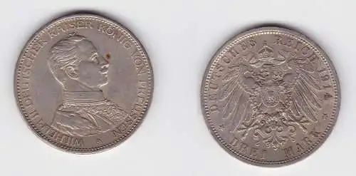 3 Mark Silbermünze Preussen Kaiser Wilhelm II in Uniform 1914 Jäger 112 (131137)