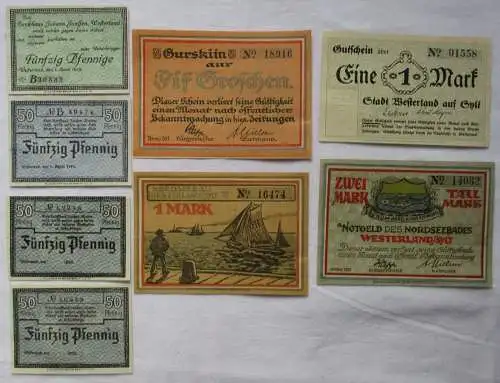 8 Banknoten Notgeld Stadt Westerland auf Sylt 1918-1921 (103609)