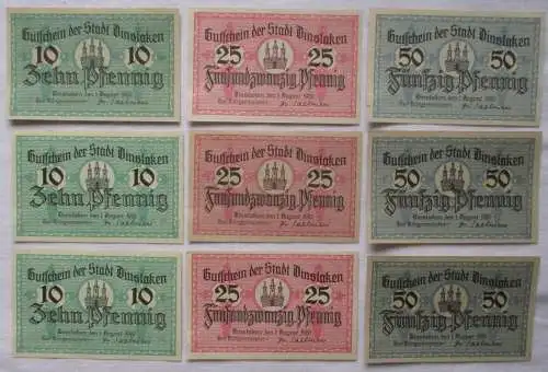 3 x 10,25 & 50 Pfennig Banknoten Notgeld Stadt Dinslaken 1920 (107411)