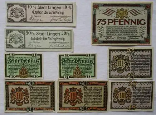 9 Banknoten Notgeld Stadt Lingen um 1920 (101533)