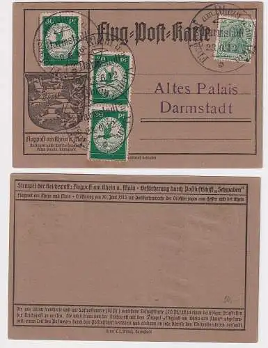 32746 Flugpost am Rhein und Main grüne 30 Pfg 3x auf Postkarte Darmstadt 23.6.12