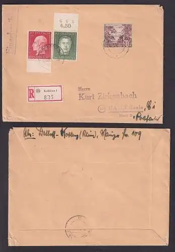 36442 seltener Brief Halle Saale nach Koblenz mit Lupo GA Ausschnitt 10.1.1955