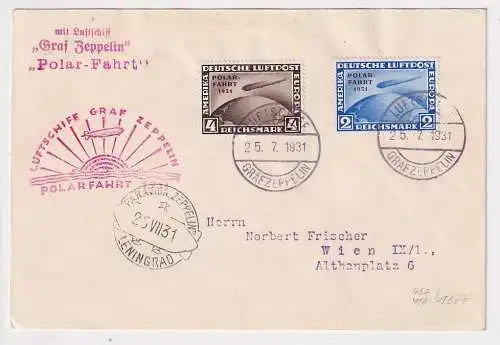 18834 Dt. Reich Zeppelin Polarfahrt 1931 Beleg mit Mi. Nr. 457-458 MiFr. n.Wien