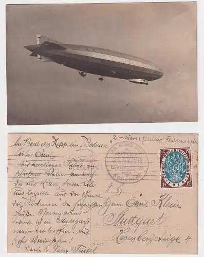 906978 Flugpost Karte an Bord des Zeppelin Luftschiff Bodensee 31.8.1919