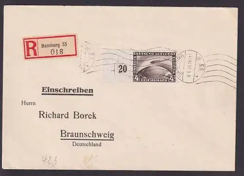 25233Dt. Reich Zeppelin 4 Reichsmark Michel 423 mit Rand dopp.Kreuz