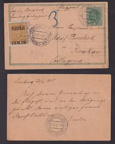 900564 seltener Luftpost Ganzsachenkarte von Lemberg nach Krakau 21.4.1918