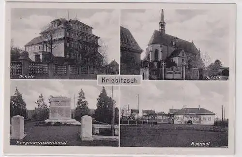 23870 Mehrbild Ak Kriebitzsch Bahnhof, Bergmannsdenkmal usw. um 1940