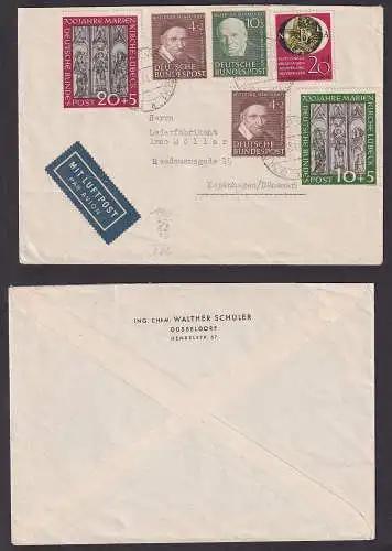 60182 Luftpostbrief mit Michel 139,140,142-144 nach Dänemark 13.11.1951