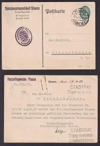 14093 Postkarte Polizieflugwache Amtshauptmannschaft Plauen 1930 RAR!