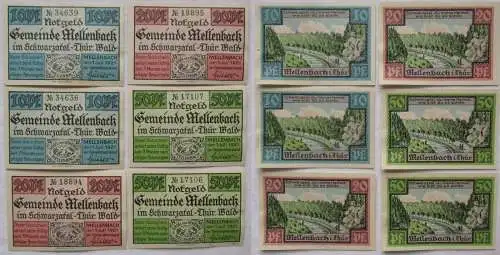 6 Banknoten Notgeld Gemeinde Mellenbach in Thüringen 1921 (104801)