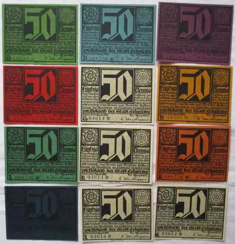 12 Banknoten Notgeld Stadt Erfurt Thüringen 1921 (108865)