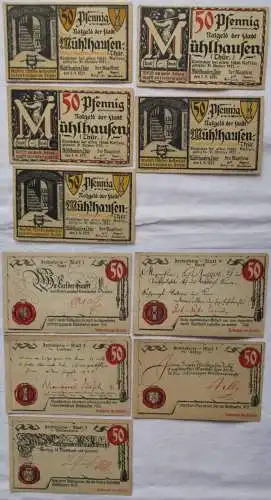 5 x 50 Pfennig Banknoten Stadt Mühlhausen in Thüringen 1.4.1921 (104320)