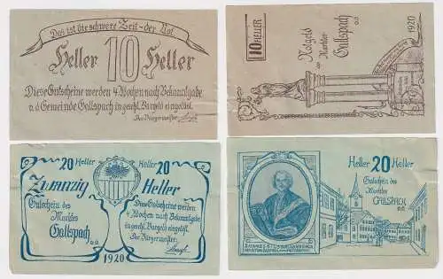 10 und 20 Heller Banknoten Notgeld Gemeinde Gallspach 1920 (168426)