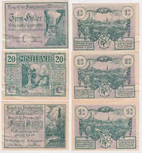 10, 20 und 50 Heller Banknoten Notgeld Gemeinde Mistelbach 1920 (168430)