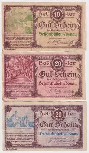 10, 20 und 50 Heller Banknoten Notgeld Gemeinde Schönbühel a.D. 1920 (157776)