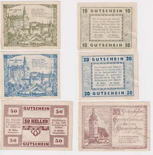 10, 20 und 50 Heller Banknoten Notgeld Gemeinde Steinerkirchen 1920 (153349)