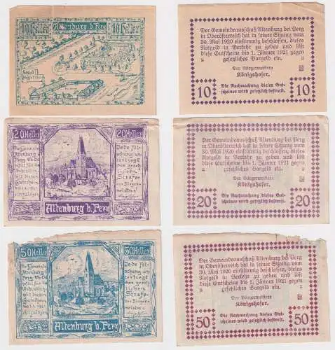 10, 20 und 50 Heller Banknoten Notgeld Gemeinde Altenburg b.Perg 1920 (168467)