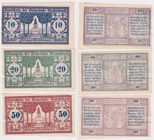 10, 20 und 50 Heller Banknoten Notgeld Gemeinde Mehrnbach 1920 (168506)