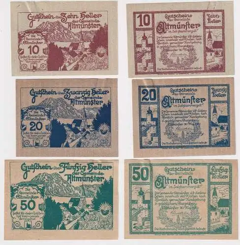 10, 20 und 50 Heller Banknoten Notgeld Gemeinde Abtmünster 1920 (168550)