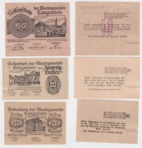 10, 20 und 50 Heller Banknoten Notgeld Marktgemeinde Langenlois 1920 (165429)