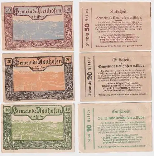 10, 20 und 50 Heller Banknoten Notgeld Gemeinde Neuhofen a.d.Ybbs 1920 (168460)