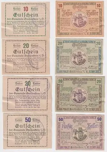 10, 20,20 und 50 Heller Banknoten Notgeld Gemeinde Greifenstein 1920 (150830)