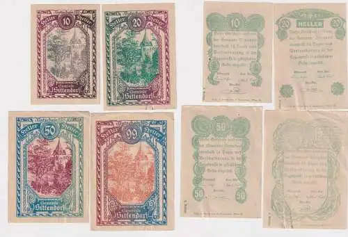 10, 20,50 und 99 Heller Banknoten Notgeld Gemeinde Sittendorf 1920 (168536)