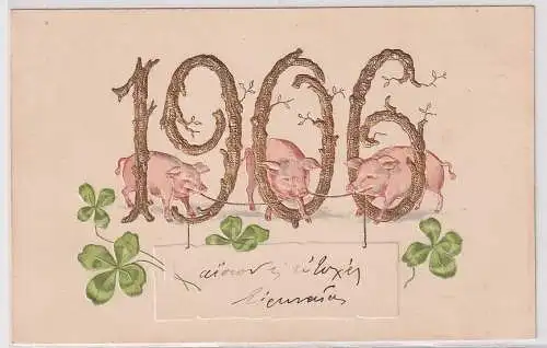 18362 Ak Glückwünschkarte zum Neujahr 1906 mit dekorativen Zahlen und 3 Schwein