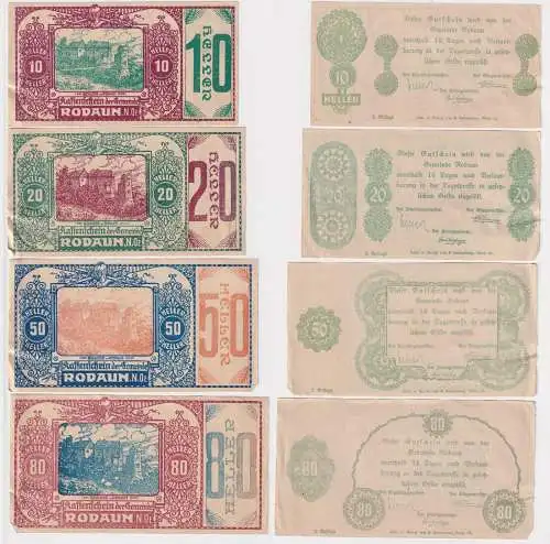 10, 20,50 und 80 Heller Banknoten Notgeld Gemeinde Rodaun N.Ö. 1920 (168547)