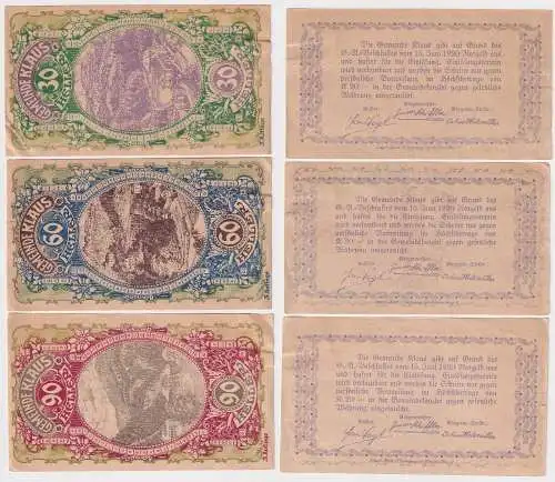 30, 60 und 90 Heller Banknoten Notgeld Gemeinde Klaus 1920 (168548)