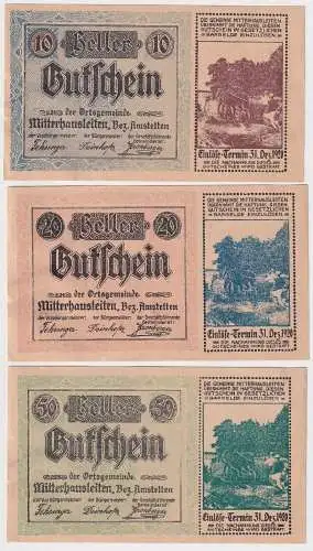 10, 20 und 50 Heller Banknoten Notgeld Gemeinde Mitterhausleiten 1920 (168496)