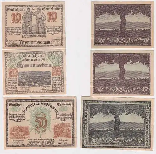 10, 20 und 50 Heller Banknoten Notgeld Gemeinde Krummnussbaum 1920 (168508)