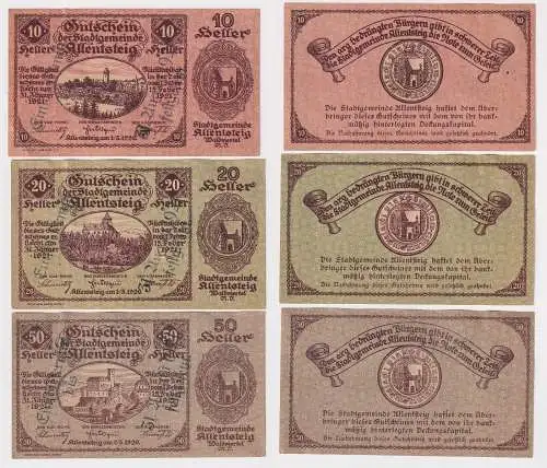 10, 20 und 50 Heller Banknoten Notgeld Stadtgemeinde Allensteig 1920 (168449)