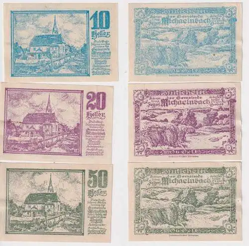 10, 20 und 50 Heller Banknoten Notgeld Gemeinde Michaelnbach 1920 (168501)