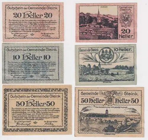 10, 20 und 50 Heller Banknoten Notgeld Gemeinde Gleink 1920 (168472)