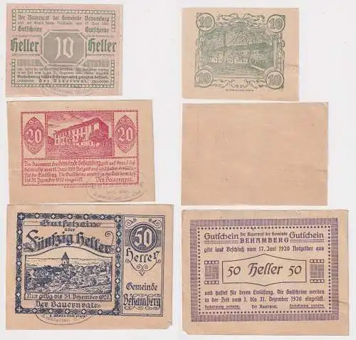 10, 20 und 50 Heller Banknoten Notgeld Gemeinde Behamberg 1920 (168493)