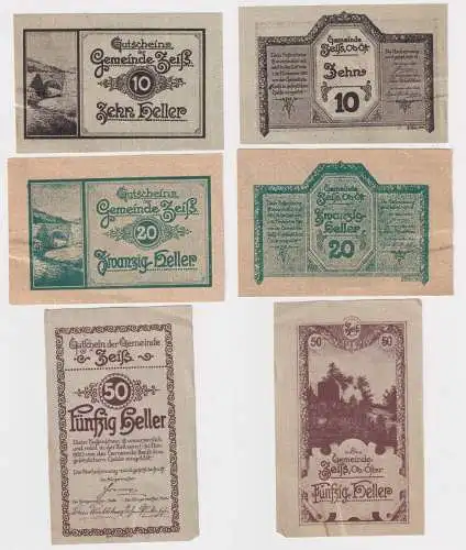 10, 20 und 50 Heller Banknoten Notgeld Gemeinde Zeiss O.Ö. 1920 (158041)