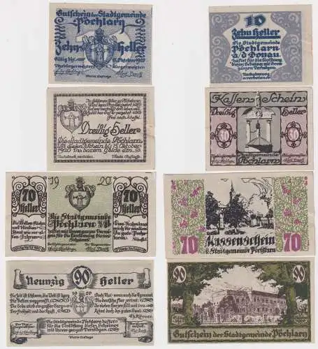 4 Banknoten 10 bis 90 Heller Notgeld Stadtgemeinde Pöchlarn 1920 (144109)