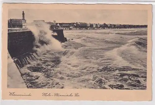 16601 Ak Warnemünde Mole-Stürmische See 1935