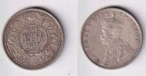 1 Rupie Silber Münze britisch Indien 1919 George V. ss (165840)