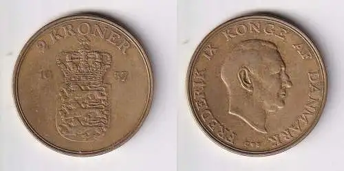 2 Kronen Kroner Messing Münze Dänemark Krone 1957 ss (162115)