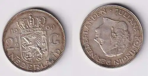 2 1/2 Gulden Silber Münze Niederlande 1960 ss+ (166024)