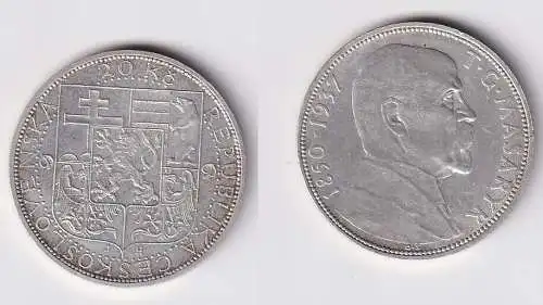 20 Kronen Silber Münze Tschechoslowakei Masarik 1937 ss+ (153567)