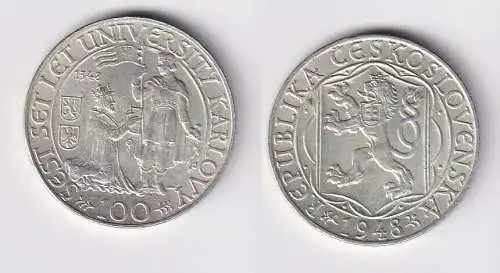 100 Kronen Münze Tschechoslowakei 600 Jahre Karls Universität Prag 1948 (154959)