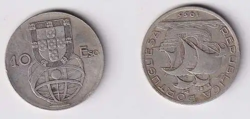 10 Escudos Silber Münze Portugal 1955 ss (166541)